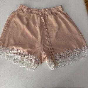WOMENS M SHORTS SHEER COQUETTE COTTAGE BOHO LACE FEMININE ELASTIC WAIST CORAL